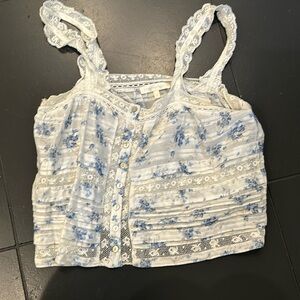 Loveshack Fancy - Lace button up tank top, blue floral